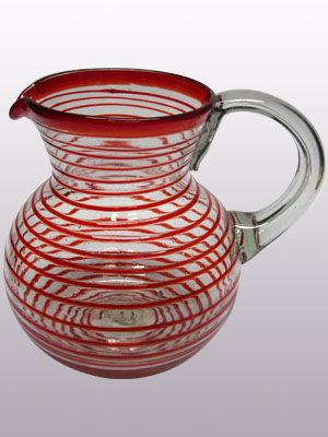 Wholesale MEXICAN GLASSWARE / Ruby Red Spiral 120 oz Large Bola Pitcher / A classic with a modern twist, this pitcher is adorned with a beautiful ruby red spiral.